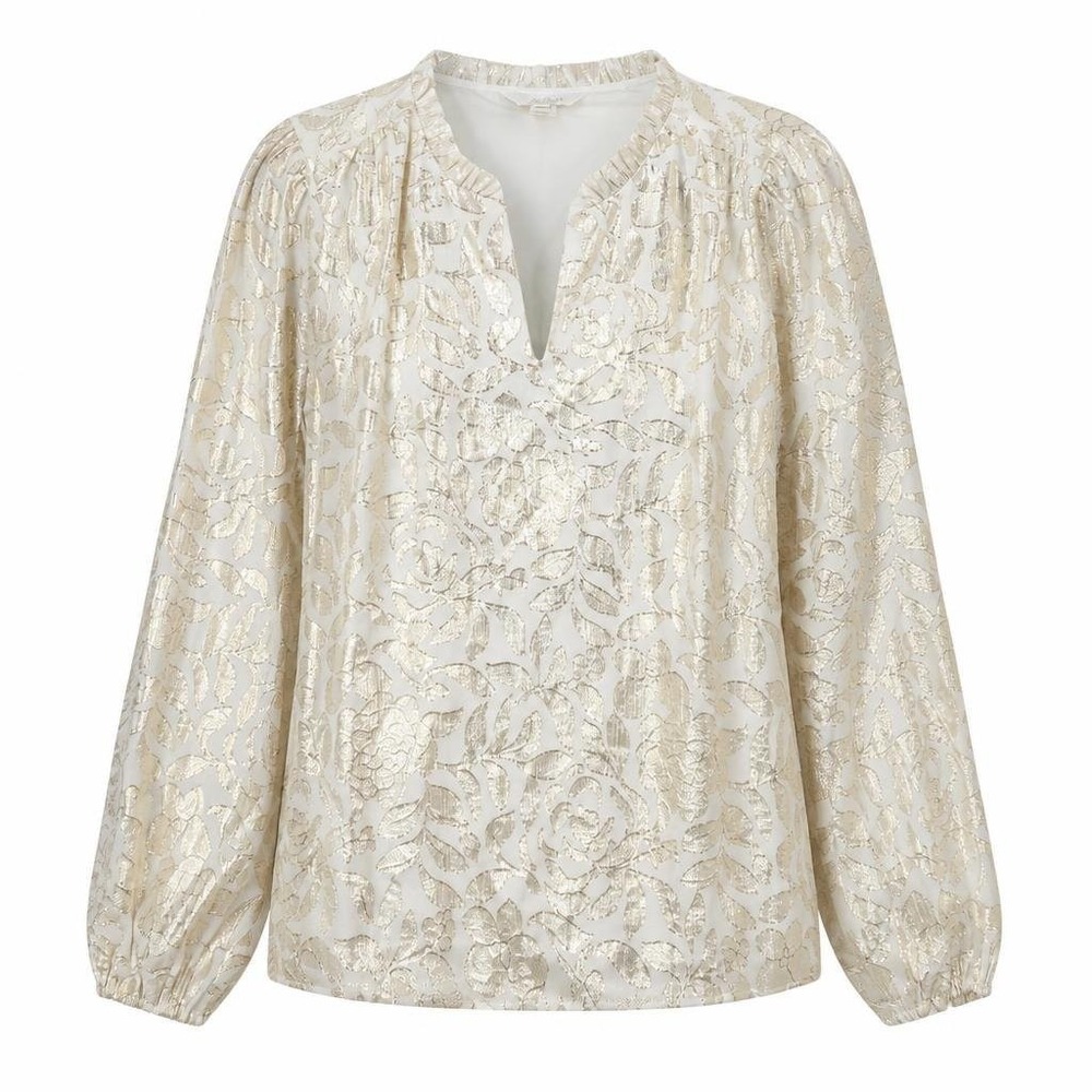 Metallic Floral V-Neck Blouse in Ivory Gold